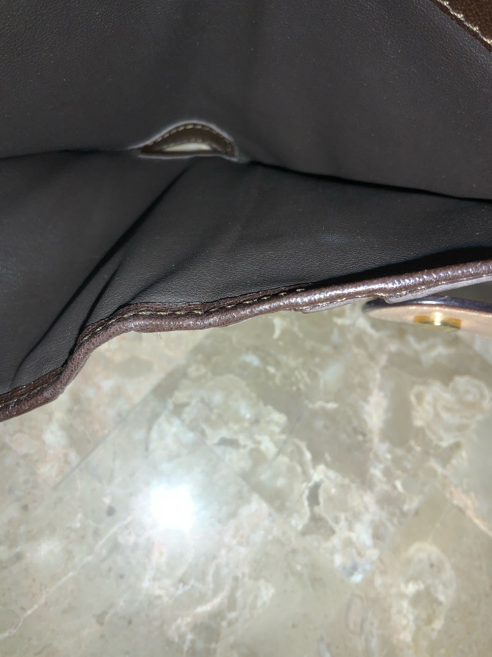 Celine Brown Patterned Leather Compact Wallet with Tan Trim - Picture 12 of 16